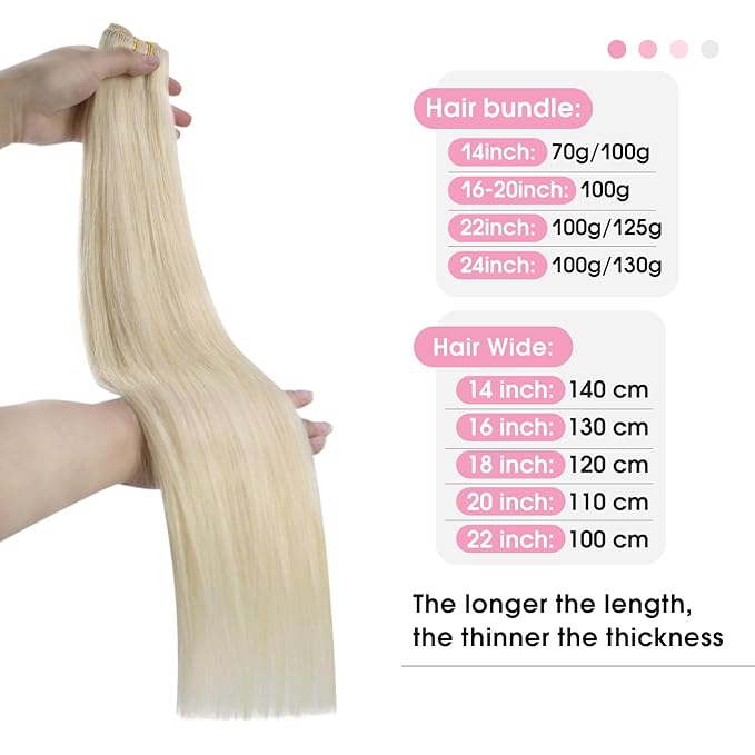 YoungSee Sew in Hair Extensions Real Human Hair Blonde Hair Extensions Weft Platinum Blonde Soft and Smooth Sew in Bundles Human Hair 18Inch 100G