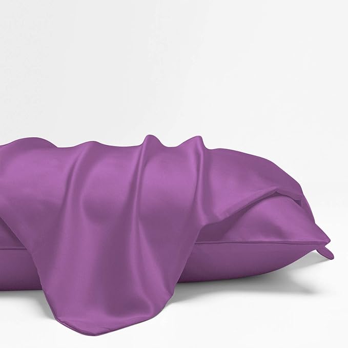 NTBAY Zippered Satin Pillow Cases for Hair and Skin, Luxury Standard Hidden Zipper Pillowcases Set of 2, 20x26 Inches, Purple