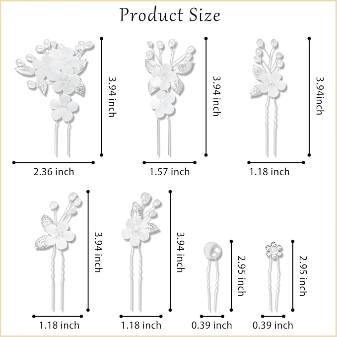 15Pcs Silver Pearl Hair Pins for Wedding Bridal White Flower Hair Pins Decorative, Silver Hairs Accessories Flower Pearl Hairs Clips Gifts for Women, Bridesmaid, Bridal, SilverB