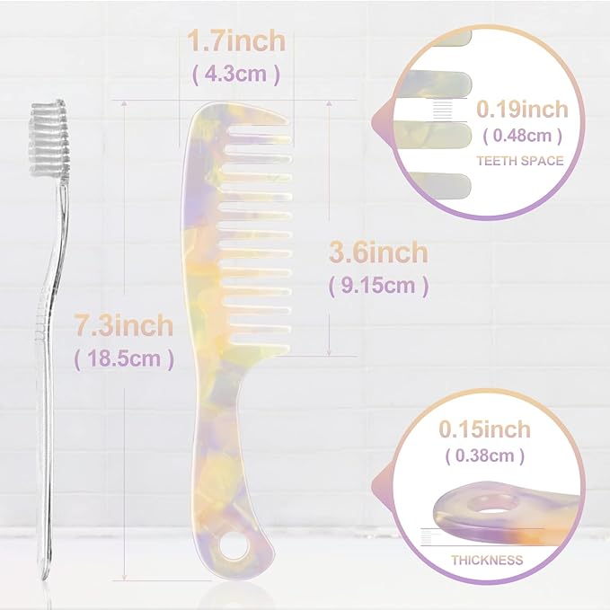 Large Wide Tooth Hair Comb 7.3 in, LADYAMZ [Tortoise Shell] Cellulose Acetate Round Tooth Comb for Straight/Curly Hair,Short/Long Hair Women Men or Kids, Easy Detangling Wet or Dry, Anti-static