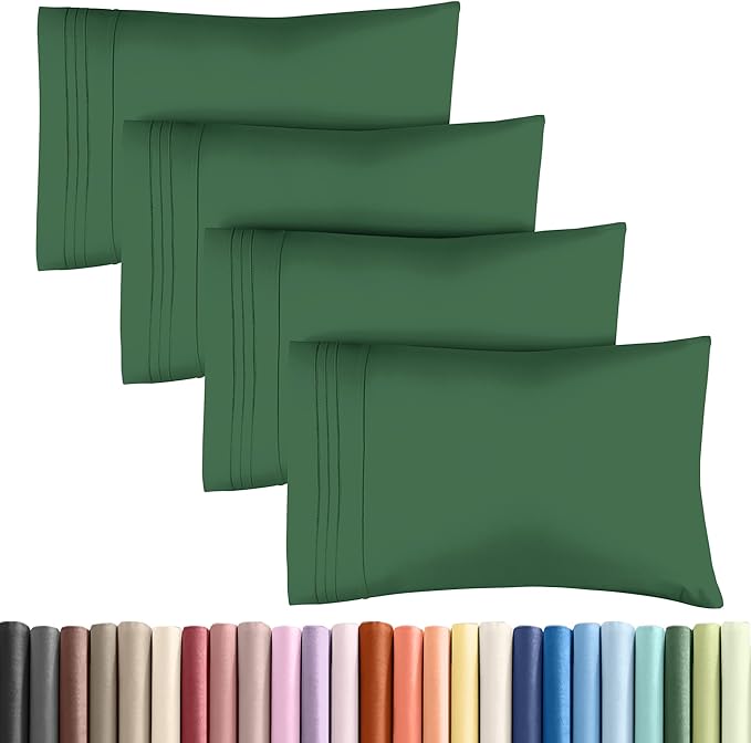 Queen Pillow Cases Set of 4 - Ultra Soft Hotel Quality Pillowcase Covers - Comfy, Cozy & Wrinkle Free - Shrinkage and Fade Resistant - Machine Washable Pillow Protectors - 4 Piece Set - Emerald Green