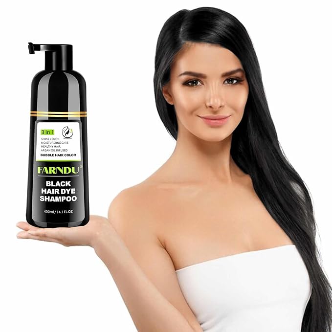 Black Hair Dye Shampoo- Gray Coverage, Herbal Natural 3 in 1 Hair Color Shampoo for Men & Women