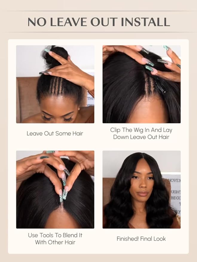 YIROO V Part Wig Yaki Straight Human Hair Wigs for Black Women Upgrade Upart Wig No Leave Out 180% Density 24 Inch