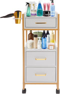 Salon Trolley with Wheels, 3 Drawers Salon Cart with Hair Dryer Holder Utility Salons Cabinet for Tools Storage at Barbershop Beauty Salons Tattoo Shop (White)