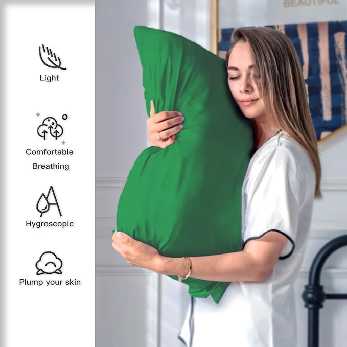 Silk Pillow Cases 2 Pack Soft Breathable and Sliky Queen Size Pillow Cases Set of 2,Natural Mulberry Satin Silk Pillowcase with Hidden Zipper for Hair and Skin (Olive Green,20"X 30",2pcs)