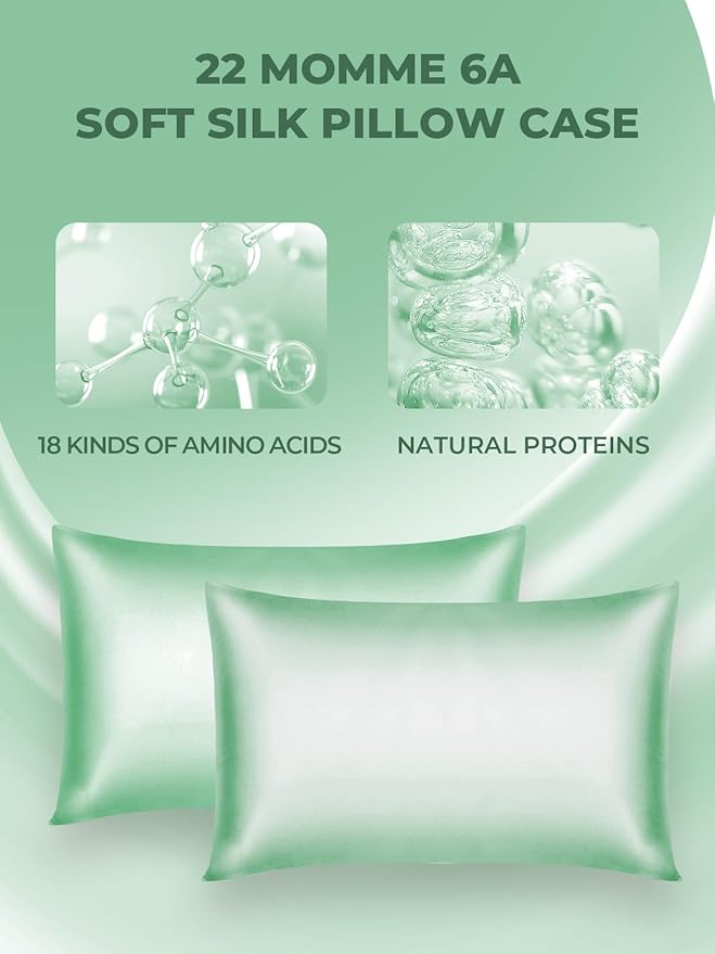 Mulberry Silk Pillowcase for Hair and Skin, SGMSILK 22 Momme Natural Silk Pillow Cases with Zipper, 6A Soft and Smooth Single Sided Pure Silk Pillow Cover (Light Green, Queen 20"x30")