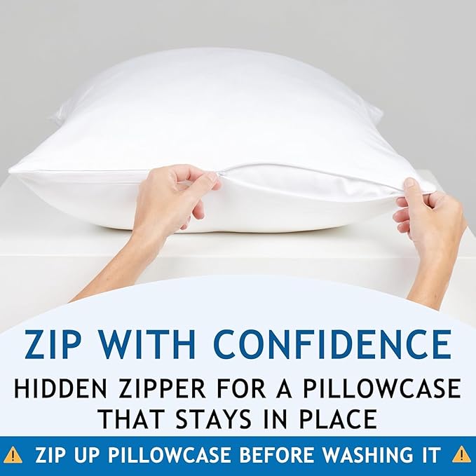 Pillow Cases - 100% Viscose Derived from Bamboo - Cooling Pillowcase - Standard Size, Gray, Set of 2 Zippered - for Hot Sleepers - Soft Pillow Covers - by Vegan Silk