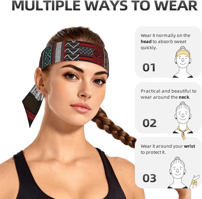 Sports Tie Headband Bandana Running Athletic Sweat Band Elastic Adjustable Sport Head Tie for Men Women Head Ties Ninja Tie Headbands Tennis Sweatbands Soccer Basketball Teams Running Head Band