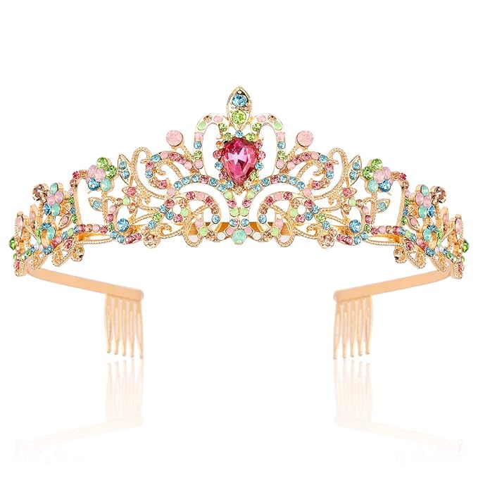 Didder Gold Multicolor Rhinestone Tiaras and Crowns for Women and Girls - Elegant Princess Crowns for Bridal, Wedding, Prom and Birthday Parties