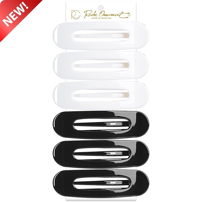RC ROCHE 6 Pcs Flat Claw Hair Clips for Women Lay Down Barrettes No Crease Side Slide Thick Long Hair Duckbill French Against Head Jaw Claw Styling Clamp, Medium Black & White