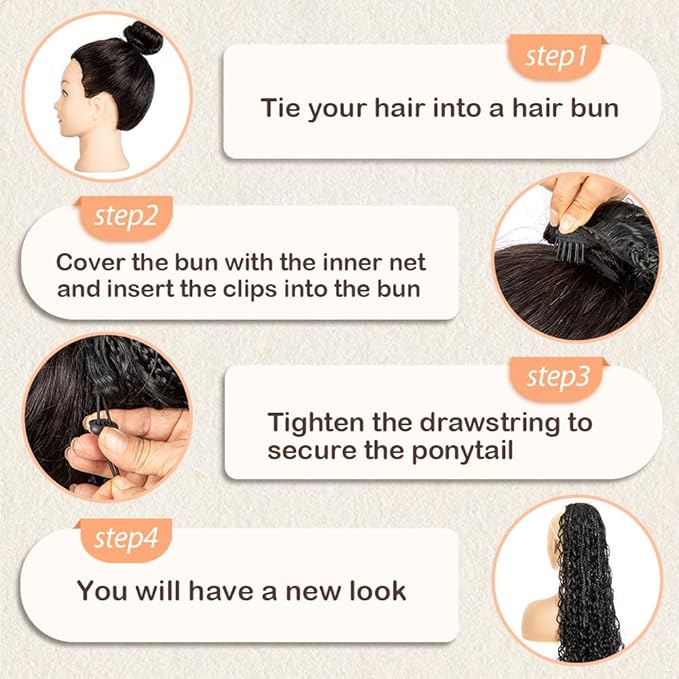 Drawstring Ponytail for Women 18 inch Boho Box Braids with Long Wavy Hair Clip in Ponytail Extension Synthetic Hair Extensions Ponytail for Daily Use (1B#, 18 Inch)