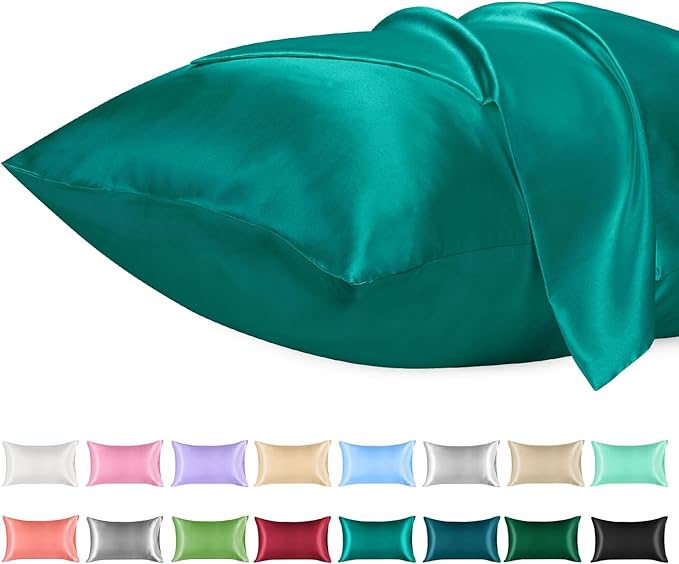 Lirex Satin Pillowcase for Hair and Skin, Super Soft and Cooling Similar to Silk, 2 Pack Queen Size 20"X 30" Pillow Cases with Envelope Closure, Gifts for Women Men, Aquamarine