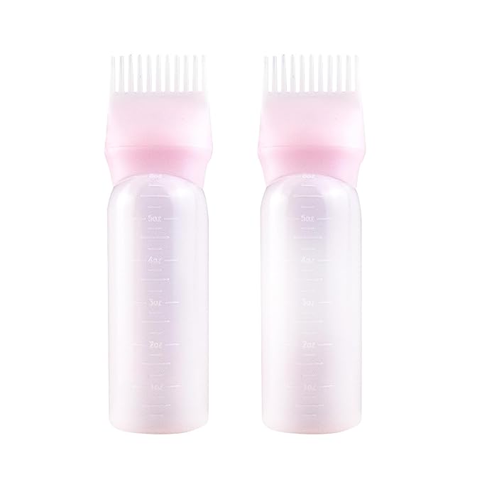 6 Ounce Root Comb Applicator Bottle, 2 Pack, Pink - Hair Oil Applicator, Hair Dye Applicator, Travel, School