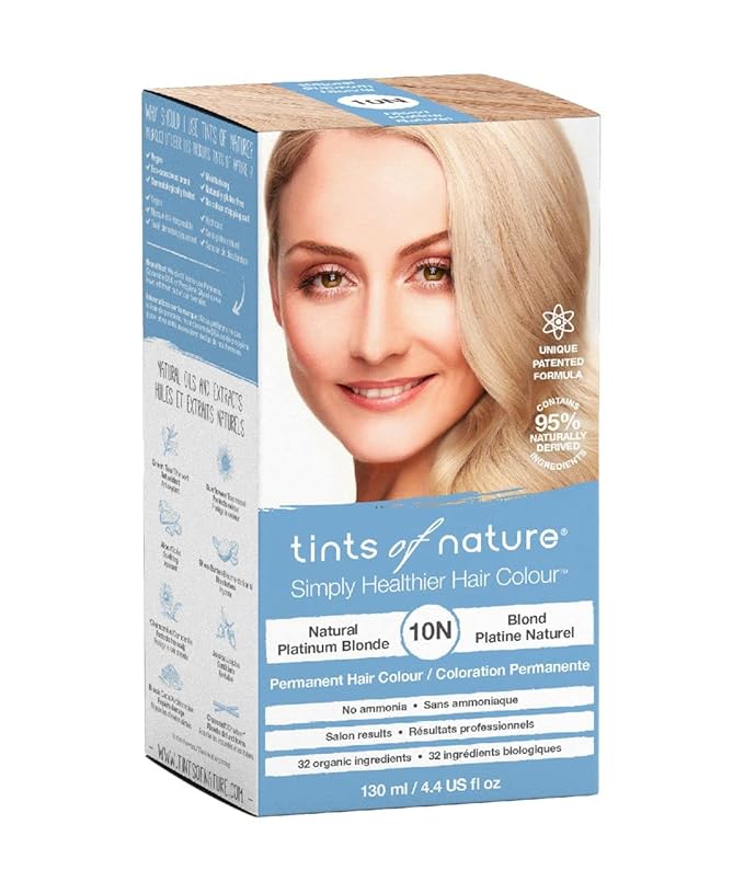 Tints of Nature 10N Natural Platinum Blonde Permanent Hair Dye, Nourishes Hair and Covers Greys, Ammonia-Free, 4.4 fl oz