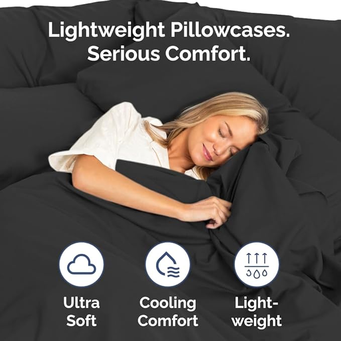 Queen Pillow Cases - 2 Pack - Super Soft Pillowcase Covers - Envelope Enclosure - Hotel Quality Pillow Protectors - Wrinkle Free, Fade, Shrink & Stain Resistant - Machine Washable - 20" x 30" (Black)