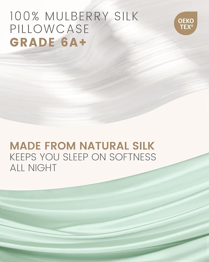 THXSILK 100% Mulberry Silk Pillowcase for Hair and Skin Health, Soft Breathable and Smooth Pillowcase with Hidden Zipper, Both Sides Premium Grade 6A+ Silk, 1pc (Standard 20"x26", Turquoise Green)