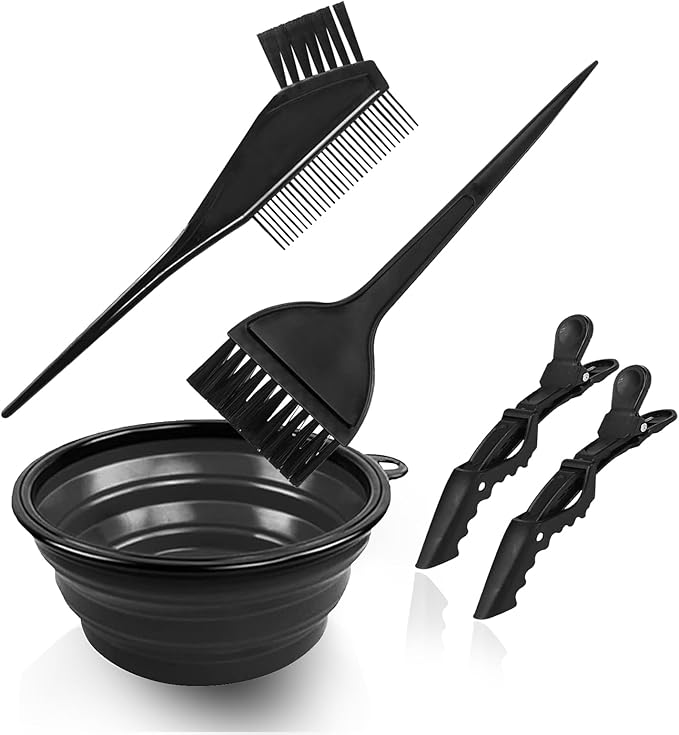 EMVANV 5 PCs Hair Dyeing Set,Hair Dye Coloring Kit Hair Bleach Kit Hair Coloring Tool with Folding Bowl Dyeing Brush Dyeing Comb and Hairpin(Black)