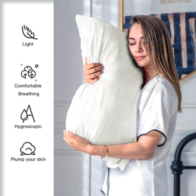 Mulberry Silk Pillow Cases for Hair and Skin Queen Size Silk Pillowcase with Zipper Soft Breathable Smooth Cooling Satin Silk Pillow Covers for Sleeping (Ivory,20"X 30",1Pcs)