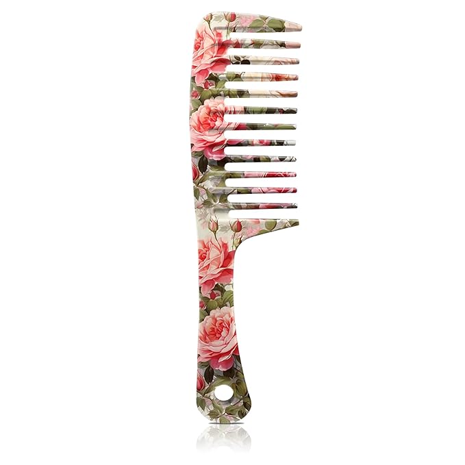 Wide Tooth Comb,Effortless Tangle Removal for Curly, Wet, Long Hair Wet,Cute Aesthetic Design for Women Men and Girls (Red-04)