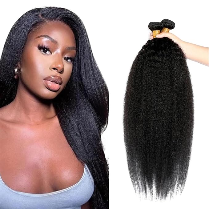 Kinky Straight Bundles Human Hair Natural Black Bundle Brazilian Virgin Soft and Silky Remy Hair 3 Bundles 22 24 26 Inch Niegmeag Double Weft Color 1B Yaki Straight Bundle 300g