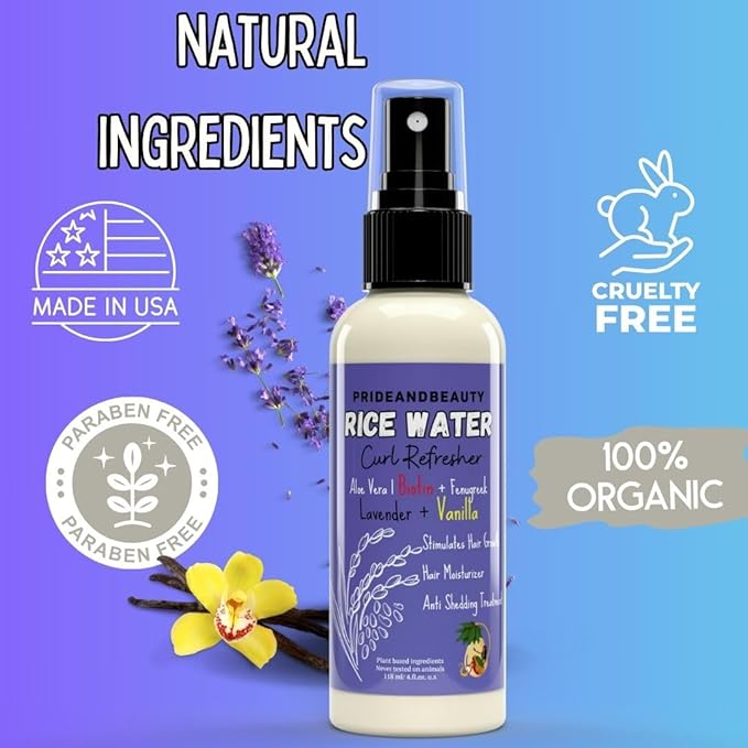Rice Water Hair Growth Spray – 4oz Fermented Treatment with Biotin & Caffeine – Lavender Vanilla Hair & Scalp Mist for Men & Women – Vegan, Non-Greasy, Thicker Hair Support