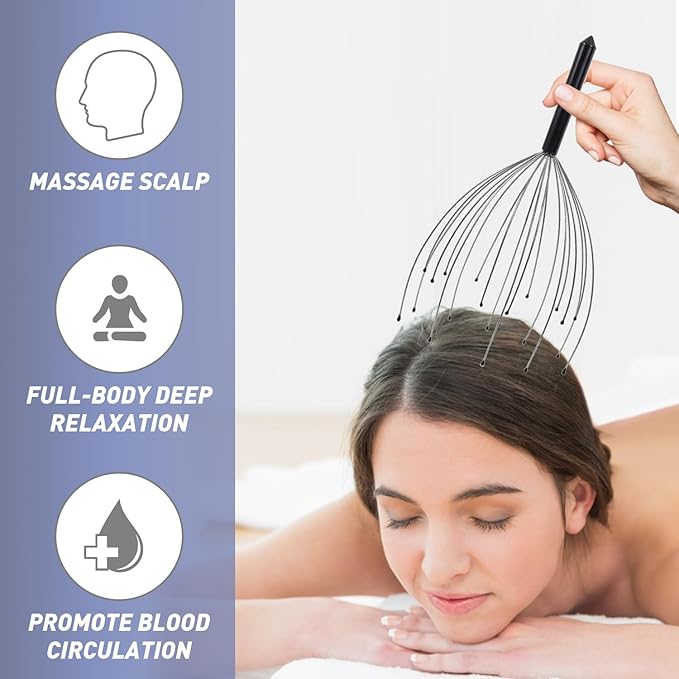 Head Massager Back Scratcher, 20 Fingers Head Scratcher Scalp Massager & Extendable Back Scratcher for Men Women, Christmas Gift Stocking Stuffers for Deep Relaxation, Stress Relief