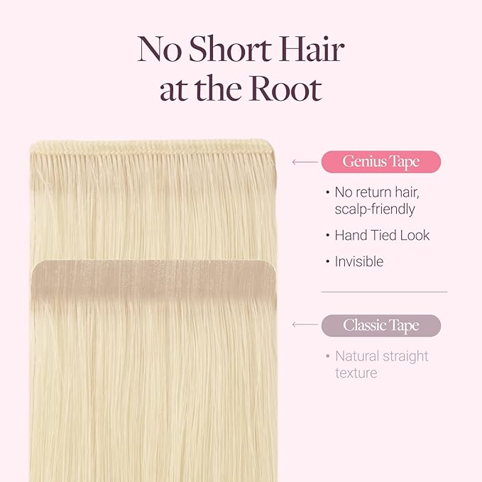 GOO GOO Genius Tape in Hair Extensions, Hand Tied Tape Weft, 60A Platinum Blonde, 16inch 50g 20pcs, Remy Human Hair, Seamless Invisible Tape, Natural Blend, Lightweight