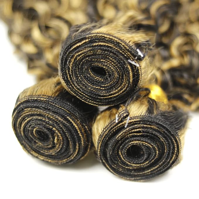 28 30 32 Inch Highlight Bundles Human Hair Blonde Deep Wave Bundle Brazilian Virgin Remy Hair Extensions Niegmeag 2 Tone Black and Honey Blonde Bundle P1B27 Color