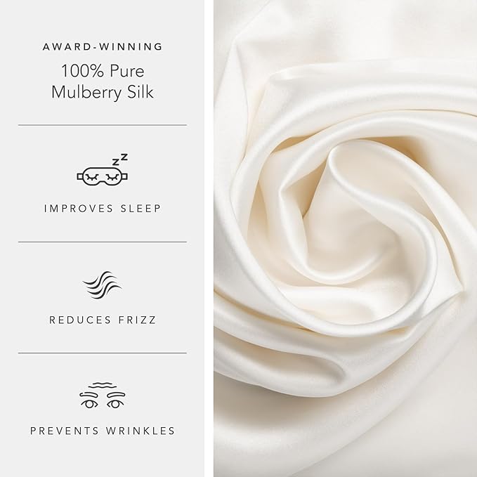 Fishers Finery 19mm 100% Pure Mulberry Silk Pillowcase, Quality Tested (White, Q)