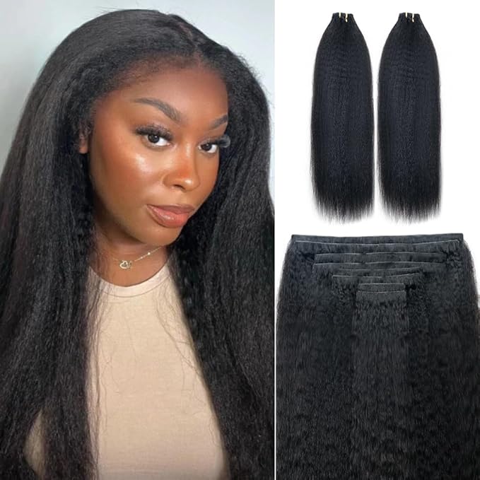 Invisi Edge Clip In Hair Extensions Human Hair 2 Pack 240g 16pcs Kinky Straight Invisible Clip Ins For Women Full Head Injected Clip Ins Remy Human Hair Extensions Natural Color 16inch
