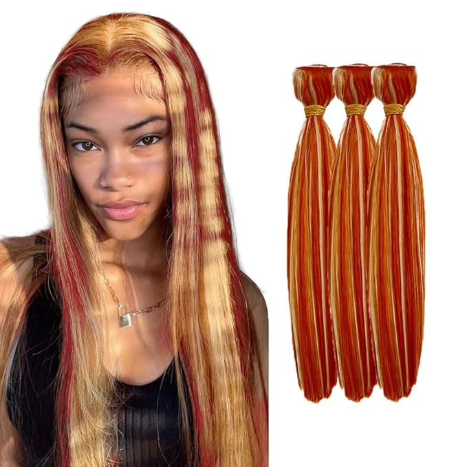 30 32 34 Inch Orange Straight Bundles Human Hair Highlight Blonde Bundle Brazilian Virgin Remy Hair Extensions Niegmeag 2 Tone Orange and Blonde Straight Bundle 300g