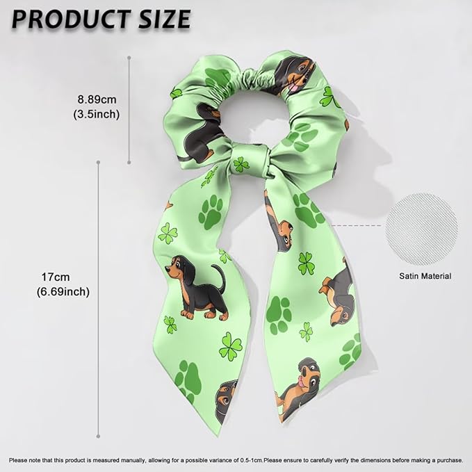 St Patricks Leaf Dachshund Hair Scarf Scrunchies for Women 2 Piece Music Note Ribbon Scrunchies for Ponytail Chic Knotted Bow No Damage Accessory