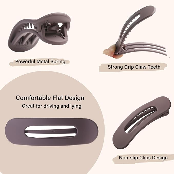 4 PCS Flat Claw Clips, Large Lay Flat Hair Clips for Women Girls, Strong Hold Non-slip Hair Claws for Thick Thin Hair (Matte 1)