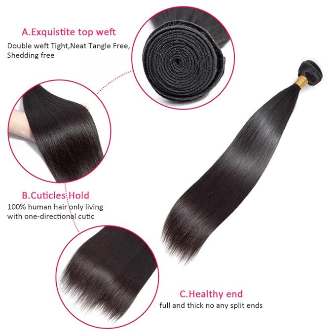28 Inch Color 1B Straight Bundles Human Hair Natural Black Bundles Brazilian Virgin Remy Hair Extensions Double Weft Soft and Silky Natural Black Straight Bundle Hair Weave 100g