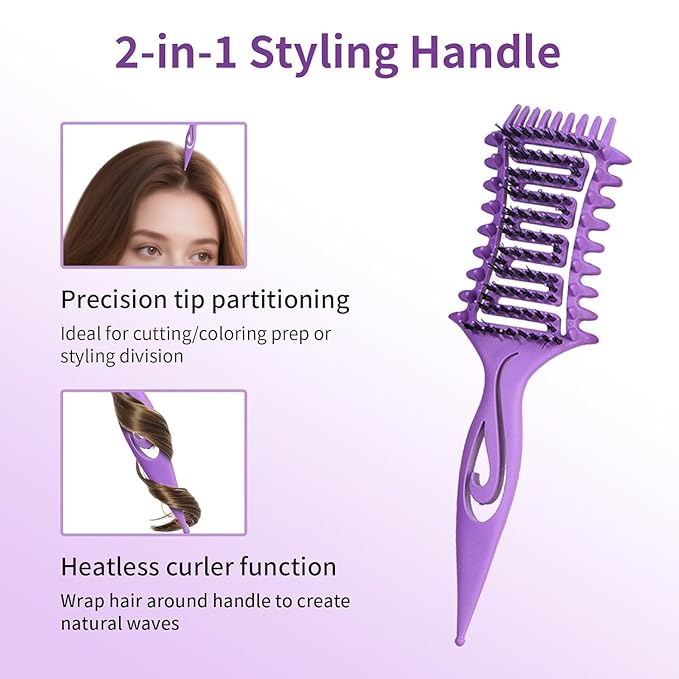 Curl Defining Brush, Curly Hair Brush for Detangling Shaping and Styling Curly Hair, Vented Candy Brush for Wet or Dry Hair Types for Women and Girl, Defining with Side Gear, Reduces Frizz (Purple)