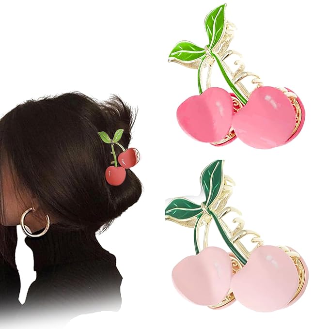 Hair Claw Clips for Women, 2Pcs Large Non-Slip Strong Metal Cherry Butterfly Sparkly Hair Jaw Clips, Cute Hair Holding Headwear Gifts