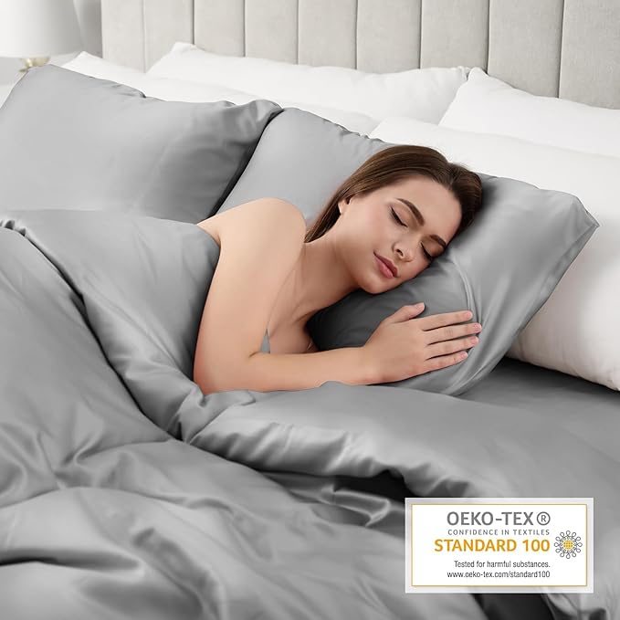 Lirex Satin Pillowcase for Hair and Skin, Super Soft and Cooling Similar to Silk, 2 Pack Standard Size 20"X 26" Pillow Cases with Envelope Closure, Gifts for Women Men, Dark Gray