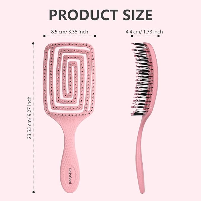Detangling Brush, Dry and Wet Vented Detangler Hair Brush for Women and Men, Professional Paddle Curved Styling Hairbrush for Wet/Dry/Curly/Thick/Long/Damaged Hair, Pink