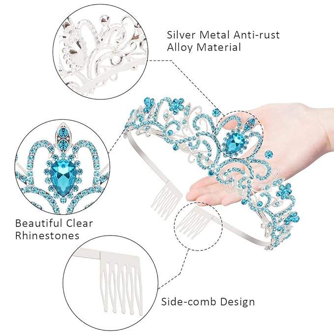 Didder Silver Tiara Crowns for Women - Girls' Elegant Combs and Blue Crystal Princess Crowns for Birthdays, Bridal, Prom and Parties
