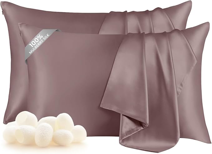 THXSILK Set of 2 100% Pure Mulberry 6A+ Silk Pillowcases for Hair and Skin, Concealed Zipper Closure, Cooling Natural Organic Double Sided Mulberry Silk Pillow Case (Purple, Queen 20"x30")
