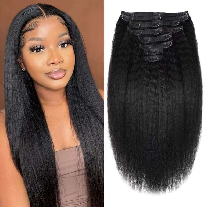Seamless Clip In Hair Extensions Human Hair Invisible Pu Skin Weft Kinky Straight Seamless Clip Ins For Black Women Real Human Hair Extensions 8pcs With 18clips Per Set 120g (16inch,Natural Black)