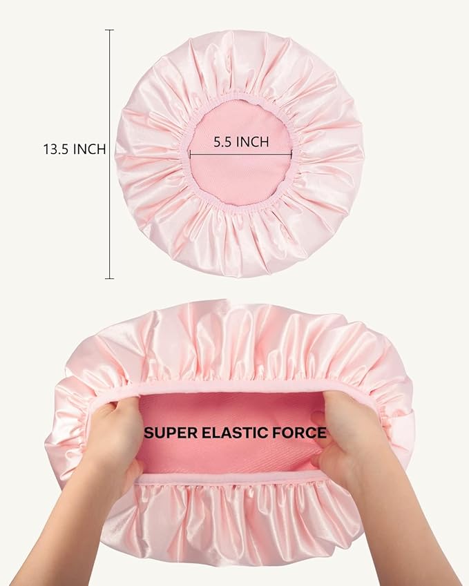 Aquior Shower Cap,Triple Layer Shower Cap for Women, Reusable Waterproof Bath Cap,Silky Satin Outer Layer Terry Lining, Extra Large for Women Long Hair(Pink)