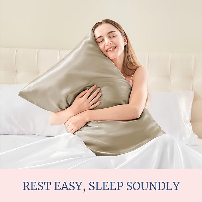 BEDELITE Satin Pillowcase for Hair and Skin, Super Soft and Cooling Similar to Silk Pillow Cases 2 Pack with Envelope Closure, Gift for Women Men(20"x26" Standard Size, Taupe)