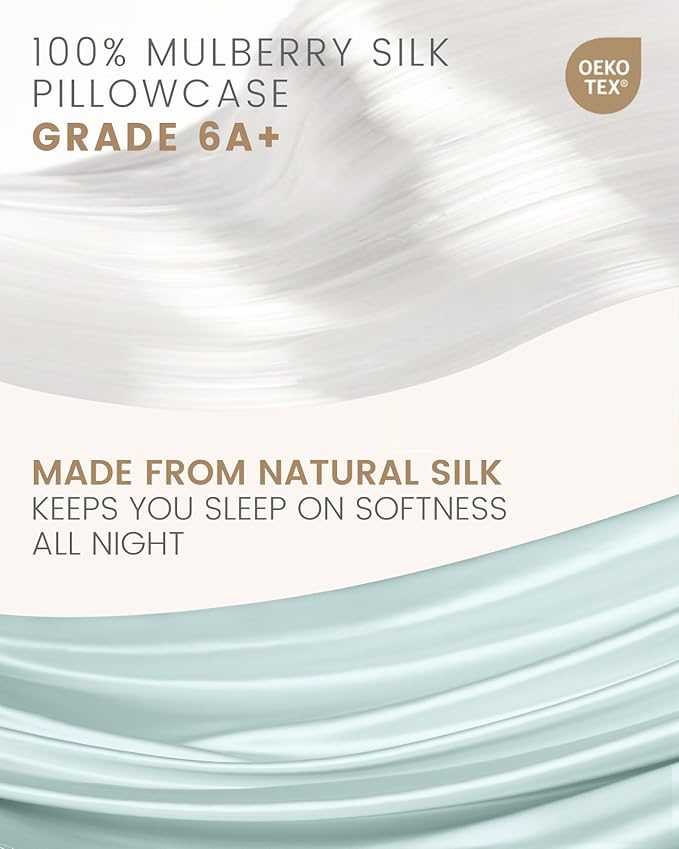 THXSILK Mulberry Silk Pillowcase for Hair and Skin, 100% Mulberry Silk Bed Pillowcase, Hypoallergenic Soft Breathable Silk Pillow Case with Hidden Zipper, King Pillow Case 20"x36", Light Blue