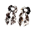 Cow Print Pack of 2 Knotted Bow Hair Scrunchies Elastic Hair Scarf Fashion Bow Scrunchy Aesthetic Ponytail Scrunchies with Ribbon