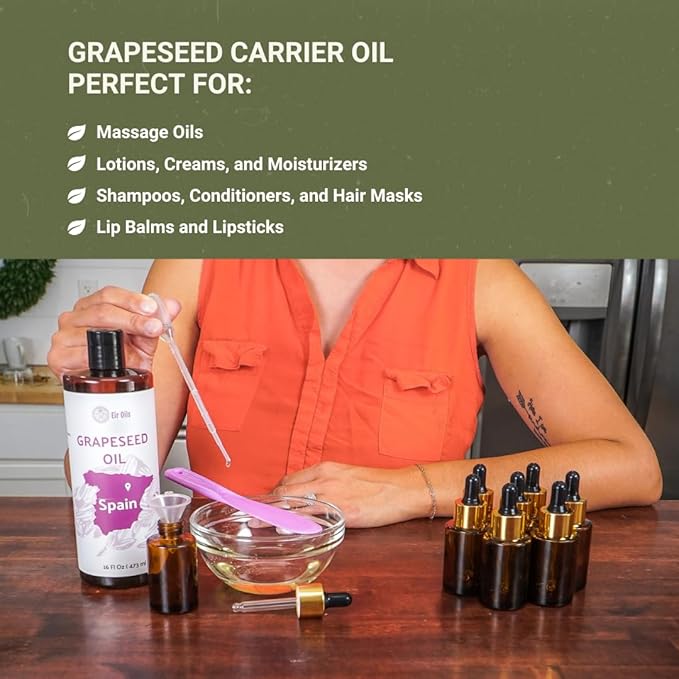 Grapeseed Oil - Pure Grapeseed oil for Skin - 100% Pure Carrier Oil for Hair, Face, and Skin - Direct from EIR Oils in the Beautiful Spanish Countryside (16 oz)