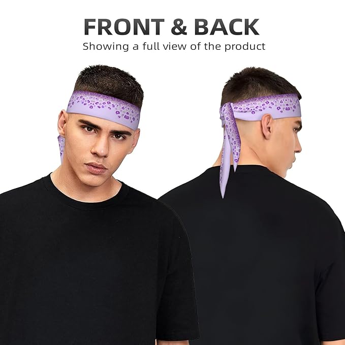 Men's Women Purple Glitter Pattern Cheetah Leopard Print Sports Sweatband Multipurpose Novelty Head Ribbon Headdress for Yoga Athletic Spa