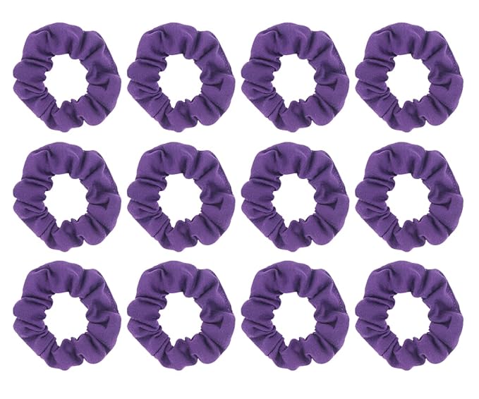 12pcs Cotton Hair Scrunchies Single Jersey Solid Color Ponytail Holders Elastic Hair Ties for Women Accessories (Purple)
