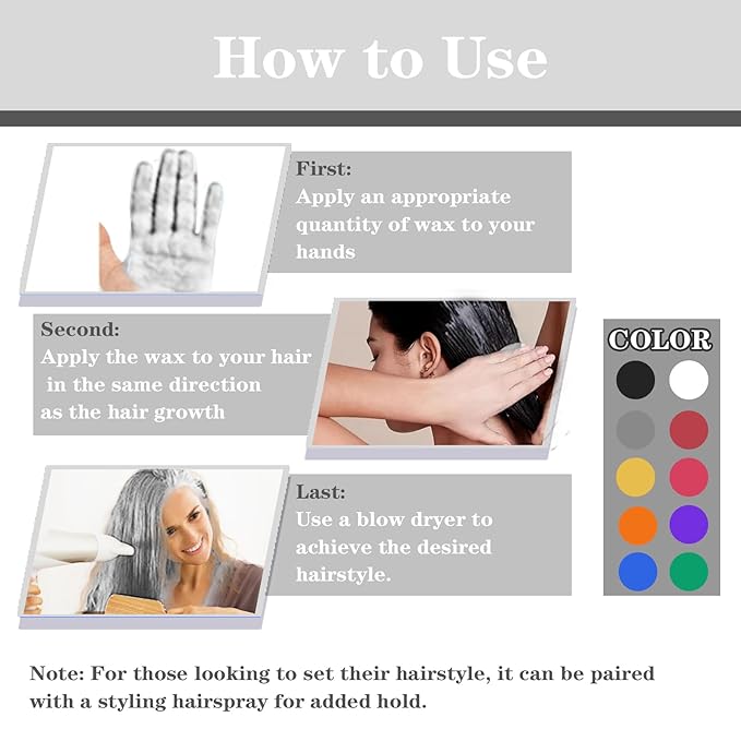 White Hair Color Wax Washable, Temporary Hair Color Dye for Kids, Natural Instant Color Wax Hairstyle Cream Hair Pomades for Women & Men Party Cosplay Halloween, Gifts for Teens