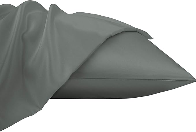 NTBAY Zippered Satin Pillow Cases for Hair and Skin, Luxury Standard Hidden Zipper Pillowcases Set of 2, 20x26 Inches, Dark Grey